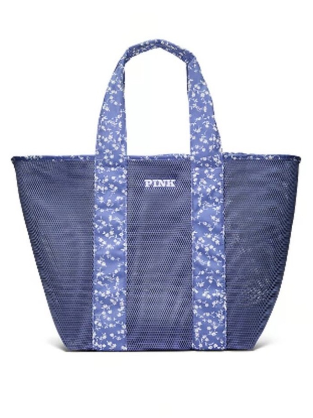 🌺 BNWT PINK Victoria's Secret Blue Mesh Tote with Floral Trim